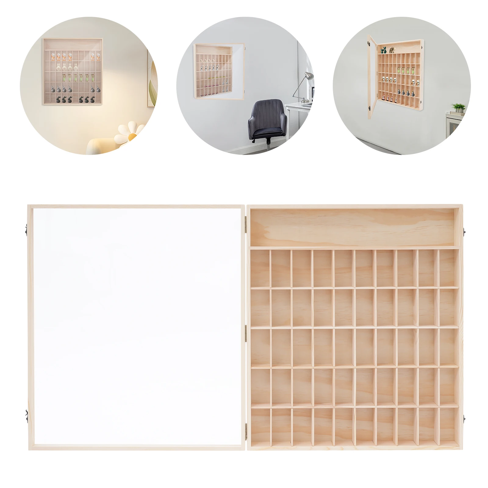 Sammlervitrine Setzkasten Holz Sammelbox Vitrine Wandvitrine Wandregal Hängeregal Hängevitrine 50 Fächer Glasvitrine Hängend