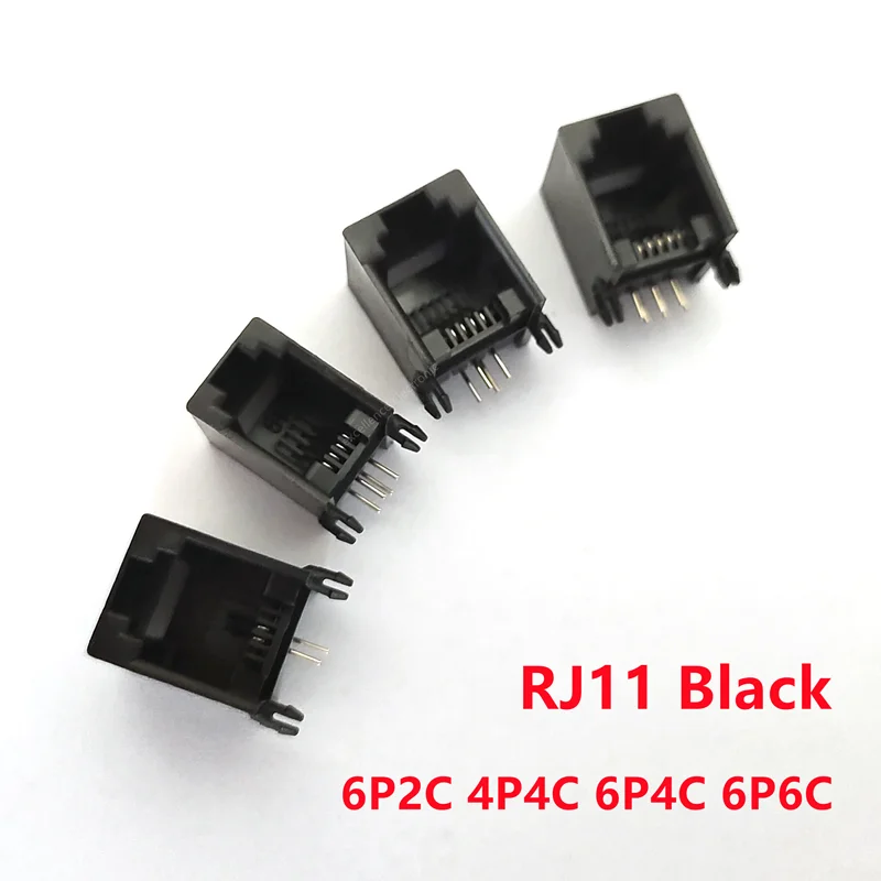 10 stücke Schwarz RJ11 Telefon Buchse 4P4C 6P2C 6P4C 6P6C Stecker Horizontale Rechtwinklig Kristall Kopf Sitz Buchse Image