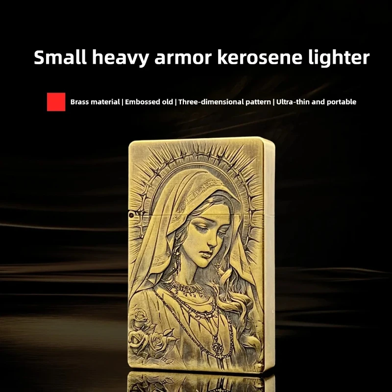 Trench Kleines Schweres Panzer-Feuerzeug aus Altöl, Klassisch Cool und Modisch Messing Winddichtes Feuerzeug Männergeschenk zum Rauchen Image