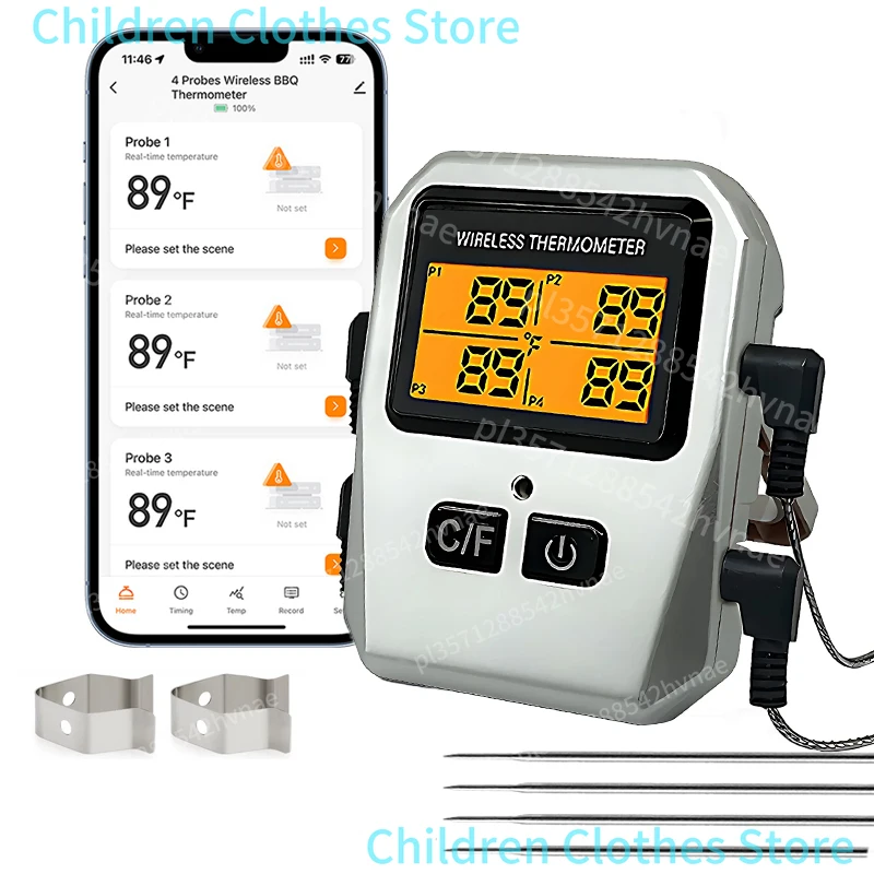 Tuya APP 100M Kabelloses Digitales Fleischthermometer mit 4 Sonden Hintergrundbeleuchtung für Küche Kochen BBQ Telefon-Bluetooth-Verbindung Image