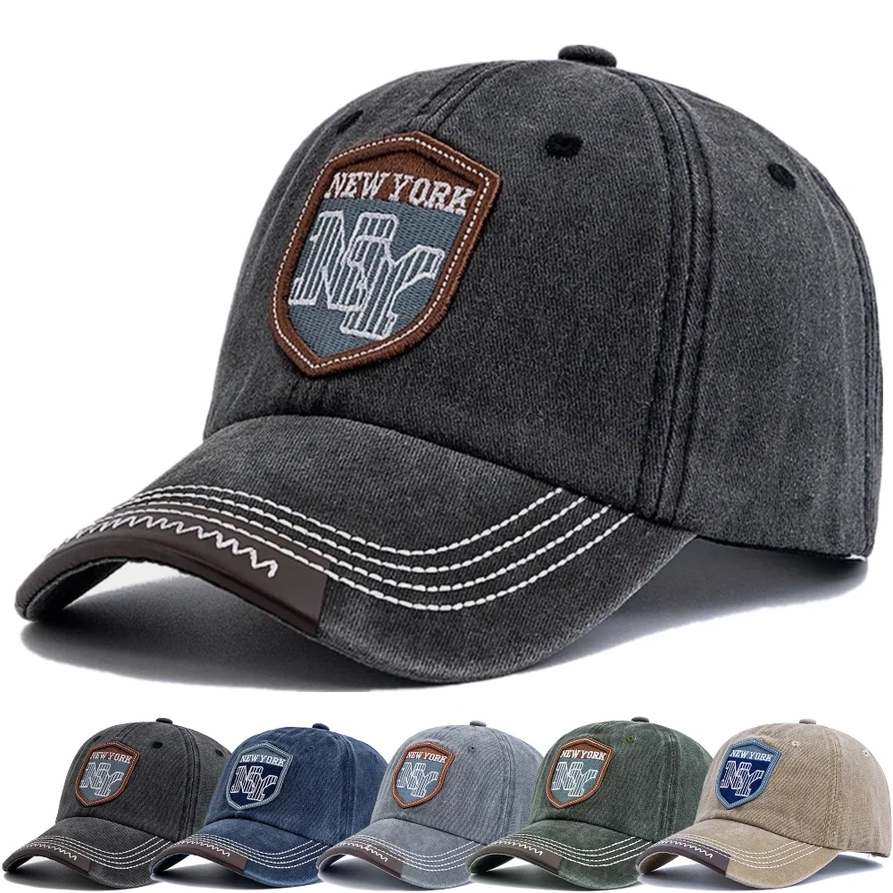 Heißer Verkauf: Unisex Vintage Washed Cotton Cap mit NY-Patch – Retro New York bestickte Baseballkappe für Herren und Damen – Outdoor Dad Hats