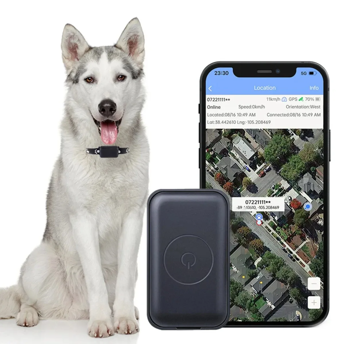 Haustier-GPS-Tracker, standungsverstellbares Halsband, Echtzeit-Anruf, ferngesteuerter GPS-Ortungsgerät für Katzen und Hunde, AGPS Image