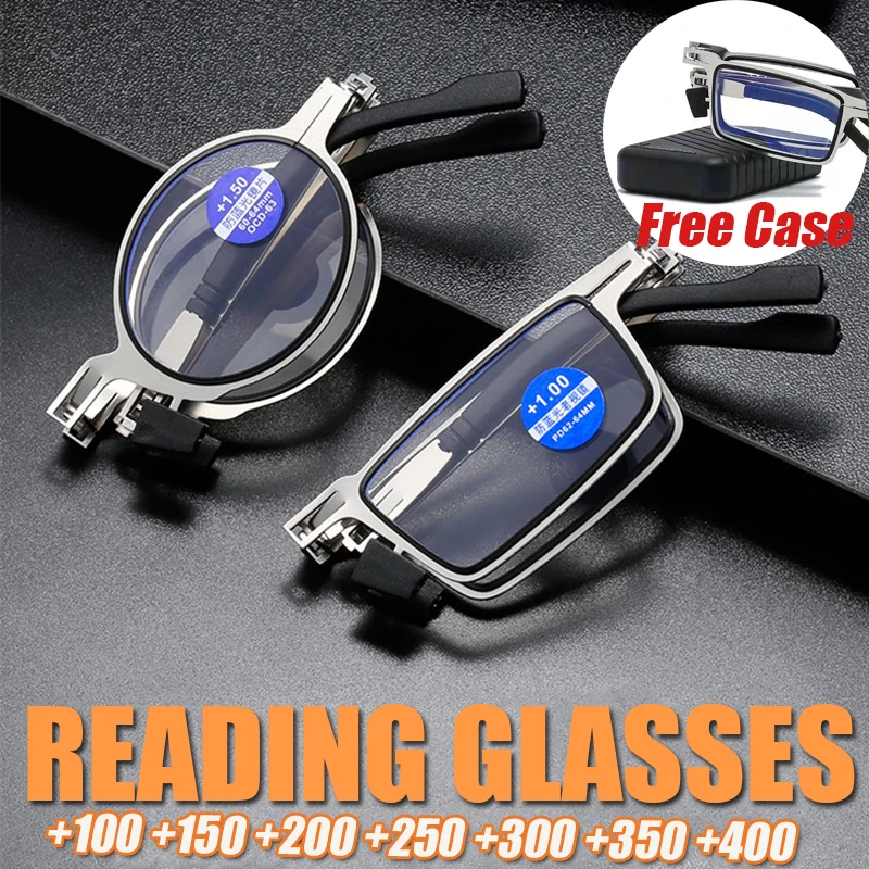 Faltbare Lesebrille aus Metall mit Stärkegrad 100 ° ~+400 ° Neue, leichte Taschenbrille für Senioren mit kostenlosem Brillenetui Image