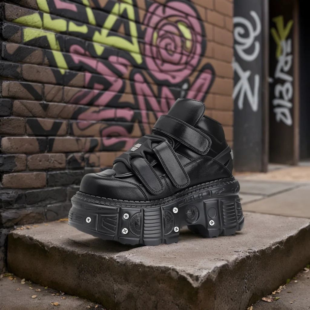 Punk Stil Frauen Schuhe Ferse Höhe 6CM Plattform Schuhe Frau Metall Dekor Turnschuhe Gothic Ankle Rock Stiefel für Frauen