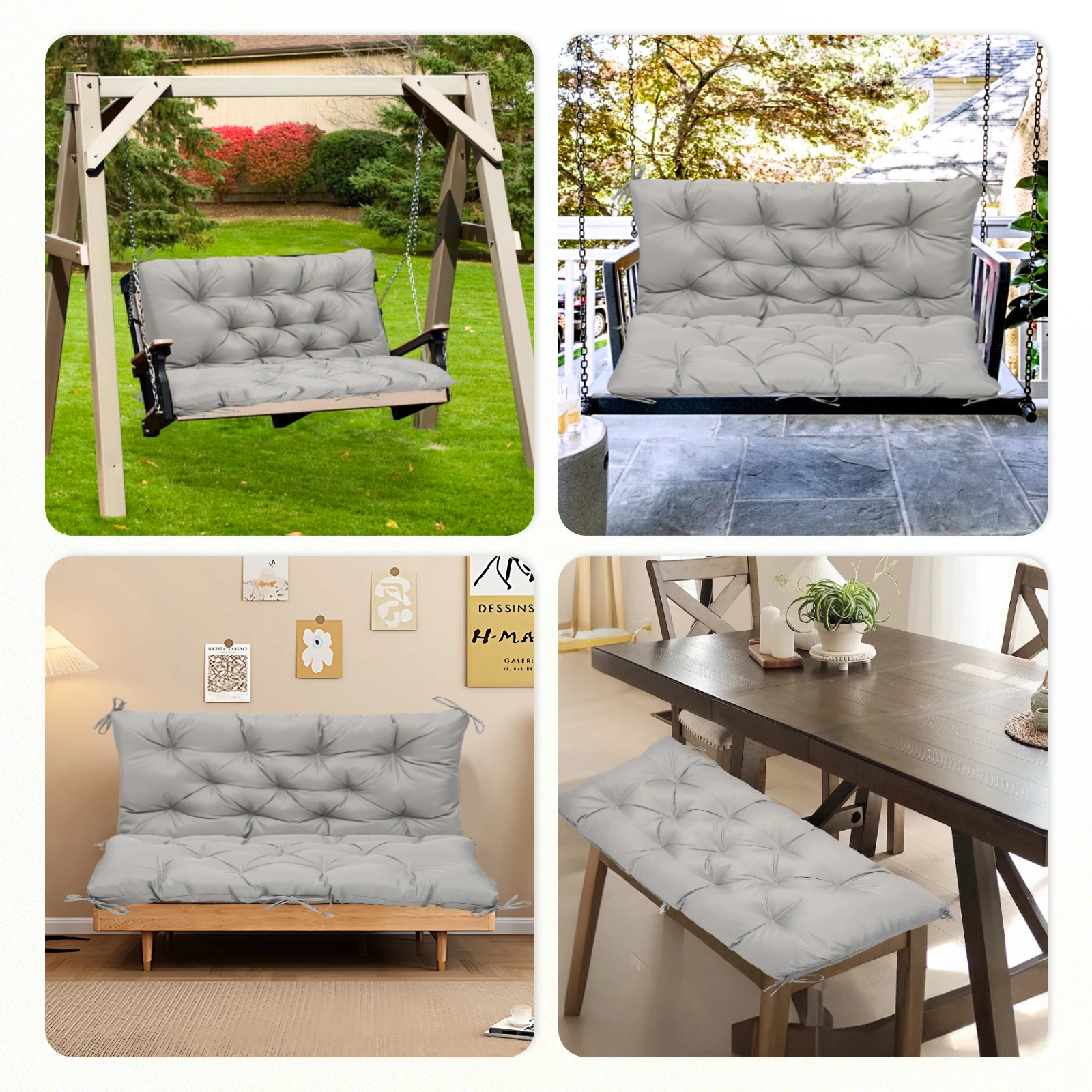 Gartenbank-Sitzkissen, 100x100x10CM, Wasserdichtes Outdoor-Terrassenliegekissen mit Rückenlehne und Stütze