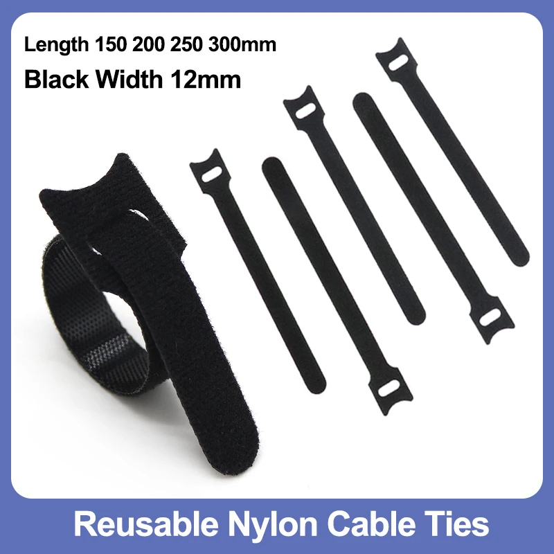 Schwarze wiederverwendbare Befestigungskabelbinder, Maus, Telefonzubehör, Kabelmanagement, lösbare Nylon-Kabelschlaufe, Reifengurte, T-Kabelbinder Image