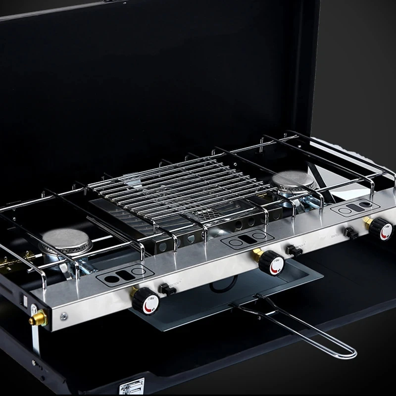Doppelbrenner-Gasherd für den Außenbereich, Gastank, Grill-Gasherd, heftiges Feuer, Doppelbrenner-Kassettenofen, faltbar, große Feuerkraft, du Image
