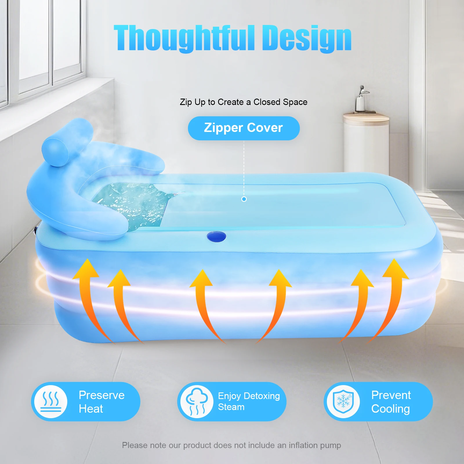 Aufblasbare Badewanne mit Abdeckung, tragbare PVC-Spa-Wanne, ergonomische Rückenlehne, 160x84x64cm, für Erwachsene & Kinder, 2,85kg