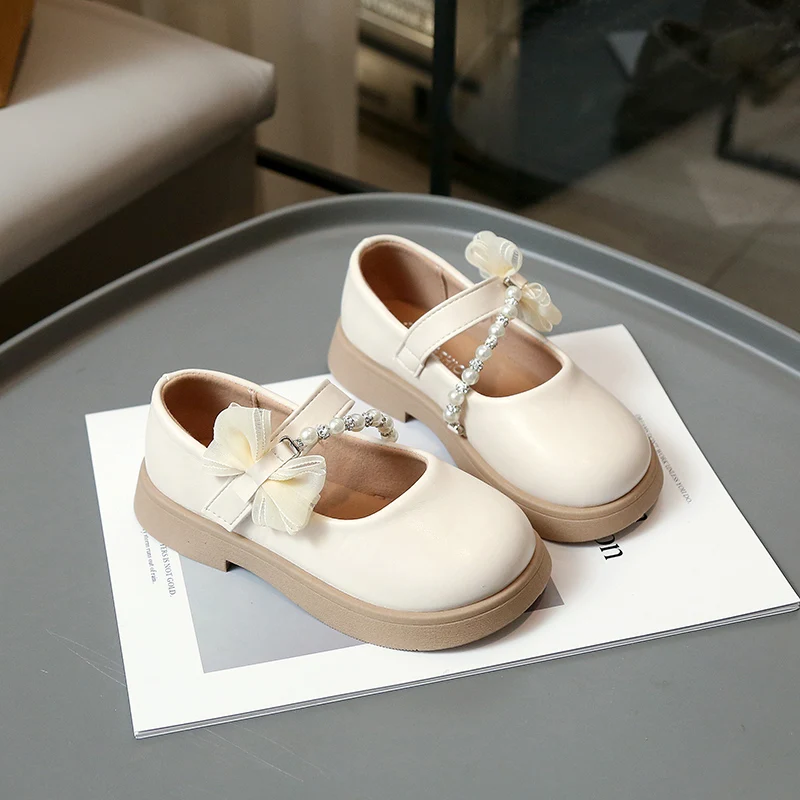 2026 Neue Mädchen Prinzessinnen-Stil Kinderschuhe aus Leder mit Eleganter Schleife Seitlich Hochzeit Party Kinder Festliche Schuhe