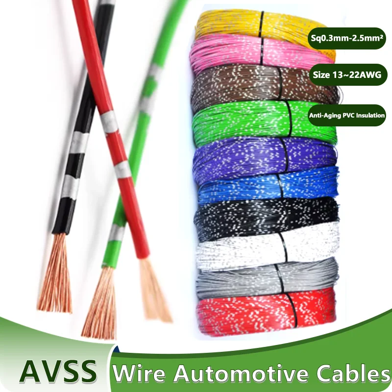 2/10/50m AVSS-Kabel für Automobile, AWG22 20 18 16 15 14 13 PVC-Isolierung, Reinkupfer DIY Lautsprecher Audio Auto Elektronikkabel Image