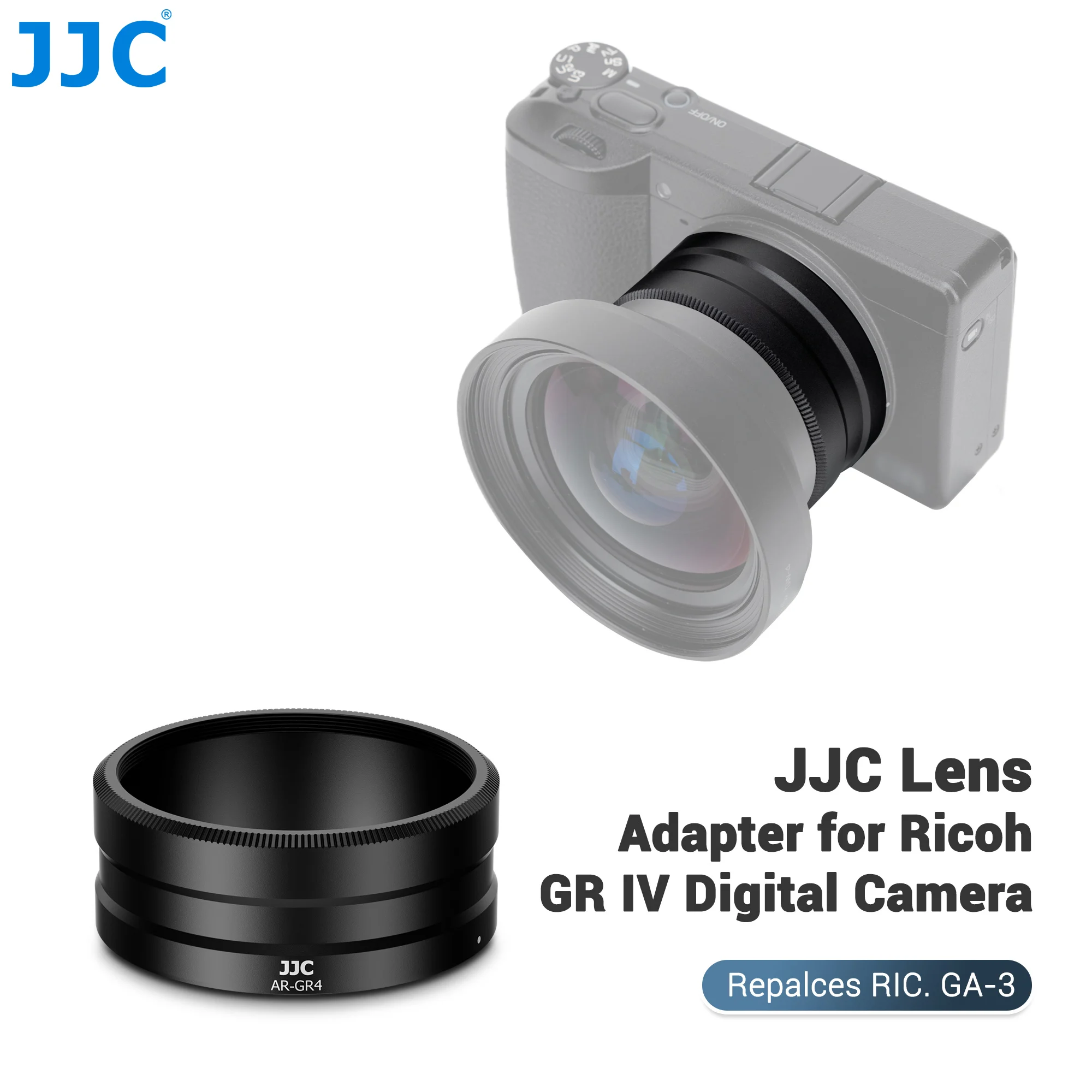 JJC ersetzt den Ricoh GA-3 Objektivadapter für Ricoh GR IV HDF Monochrome GR4. Passend für GW-4 Weitwinkel-Konvertierungsobjektiv / 49-mm-Filteradapter Image
