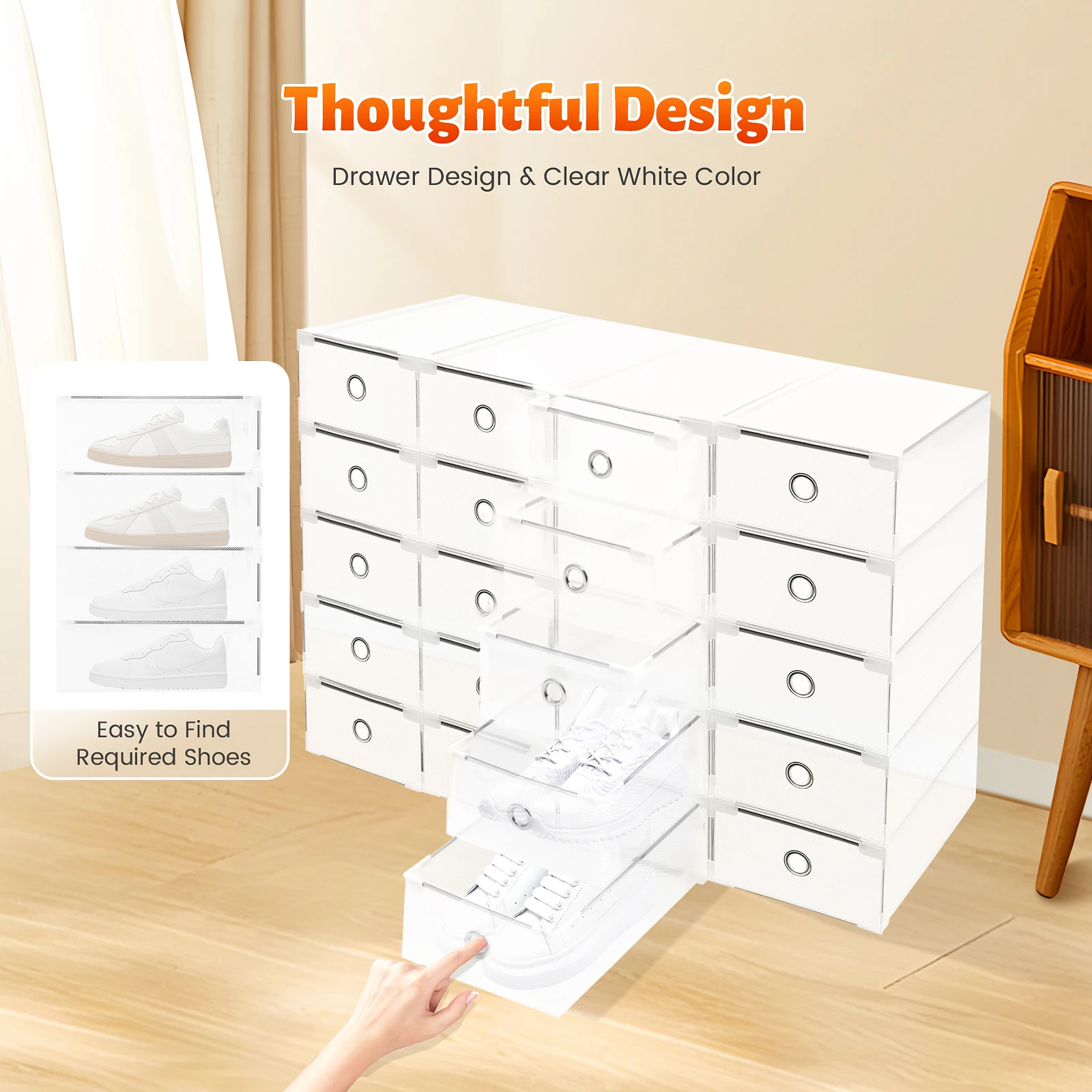 20-teiliger stapelbarer Schuhkarton aus PP-Eisenmaterial, 31 x 20 x 11 cm, Einzelkartengröße 3,8 kg, brutales Gewicht, staubdichter Schuhschrank