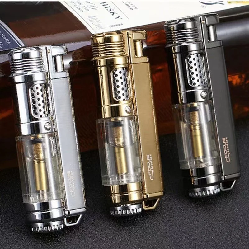 Sichtbares Gas Fenster Taschenlampe Zigarre Feuerzeug Jet Butan Metall Turbo Winddichtes Feuerzeug Tragbare Airbrush 1300C Herren Gadget. Image