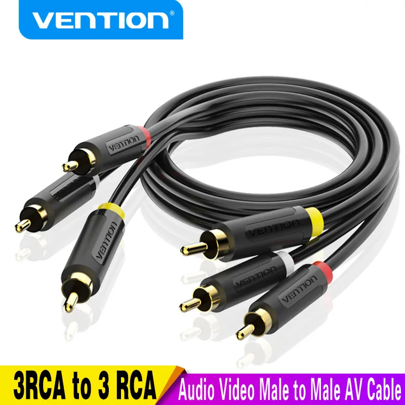Vention 3 RCA auf 3 RCA-Kabel, Audio-Video-Stecker auf Stecker, AV-Kabel, vergoldet, für STB, DVD, TV, VCD, Blueplayer, Verstärkerkabel, RCA-Buchse Image