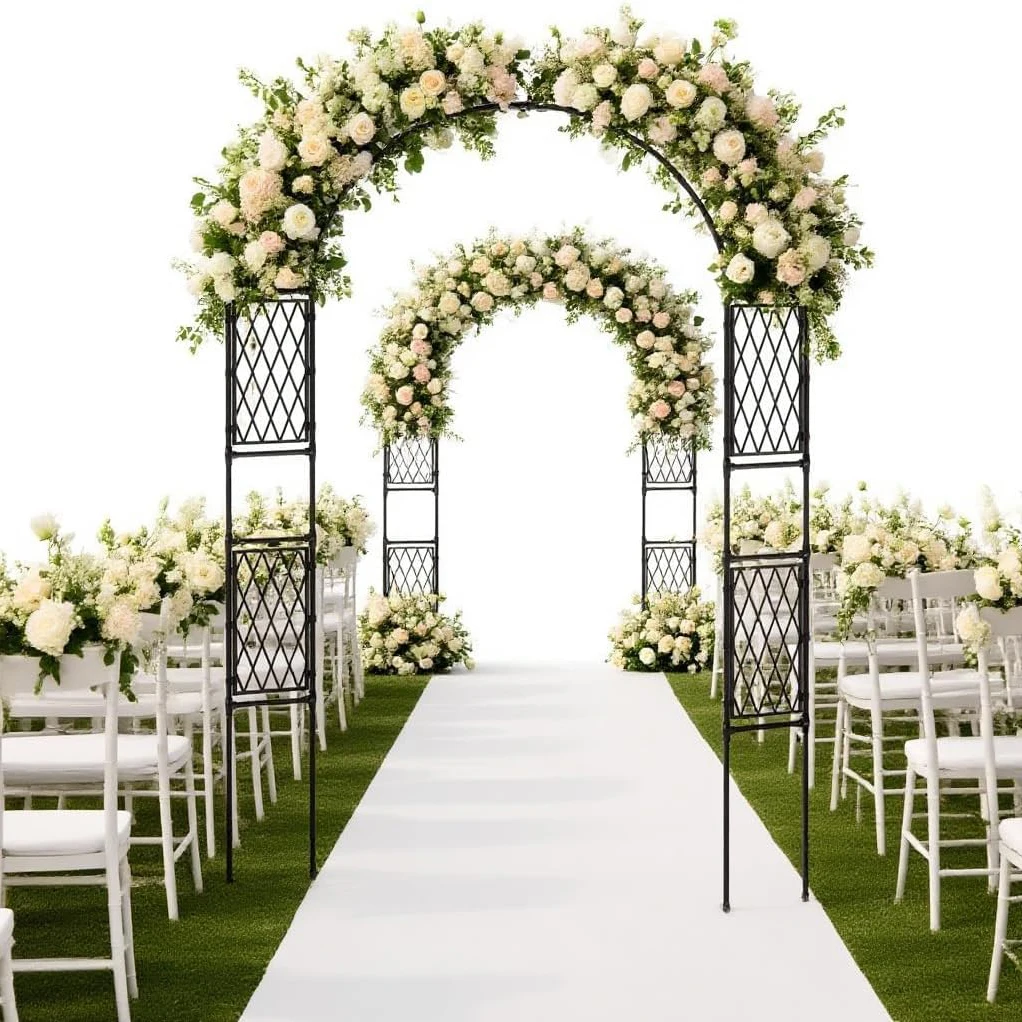 Metall-Gartenbogen-Rankgitter, Robuster Eisenbogen für Kletterpflanzen, Hochzeits-Blumenbogen-Dekorationen mit Bodenpfählen für Terrasse und Rasen Image