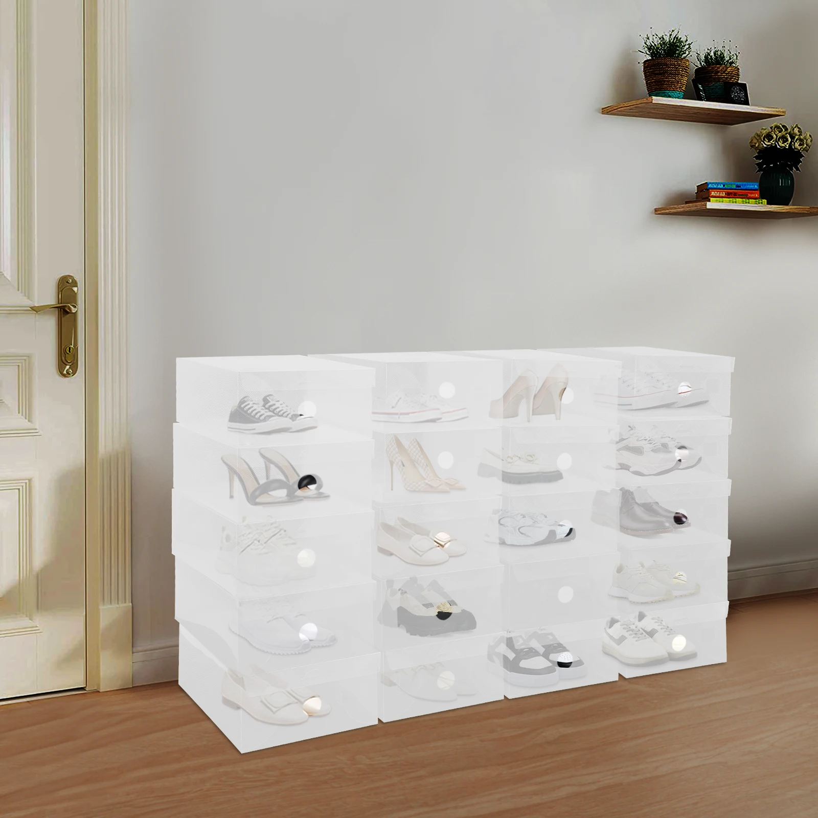 20-teiliges Set Stapelbare Transparente Schuhboxen Durchsichtige Schuh-Organizer Plastik-Schuhkartons Stapelbar