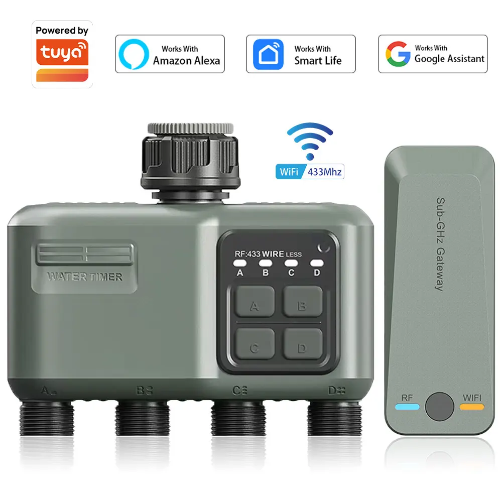 Wasserzeitschaltuhr WLAN+RF433 Tuya 4 Ausgänge Intelligenter Schlauchbewässerungs-Controller Fernsteuerung von Anwendungen Image