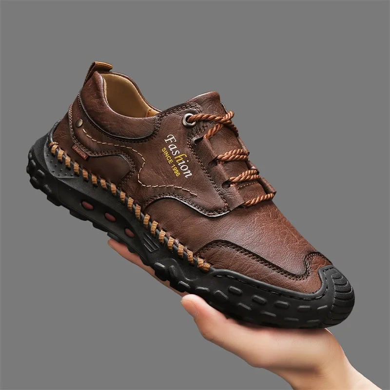 Outdoor Casual Leder Herrenschuhe Retro-Stil Männliche Sneaker Erwachsene Rutschfeste Freizeitschuhe Wüsten-Wanderschuhe Trekkingschuhe Trainingsschuhe