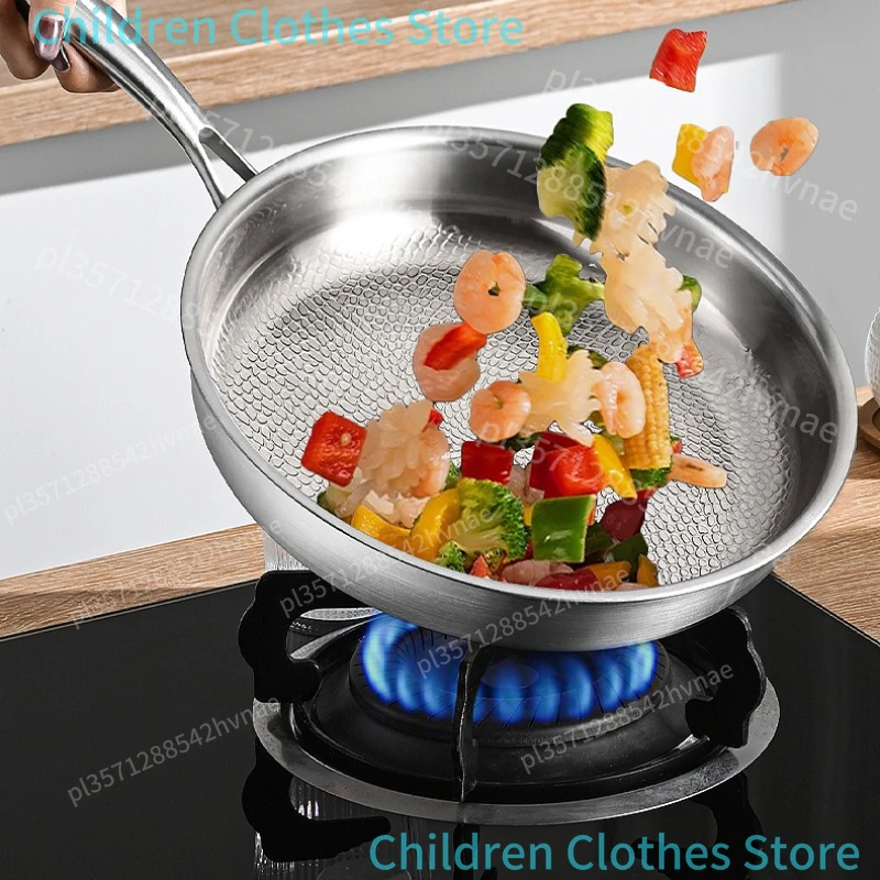 24cm Bratpfanne Antihaft-Wok aus Titan-Edelstahl für Zuhause, Eier- und Steakpfanne, Geeignet für Induktionsherd und Gasherd, Küchen-Kochgeschirr Image