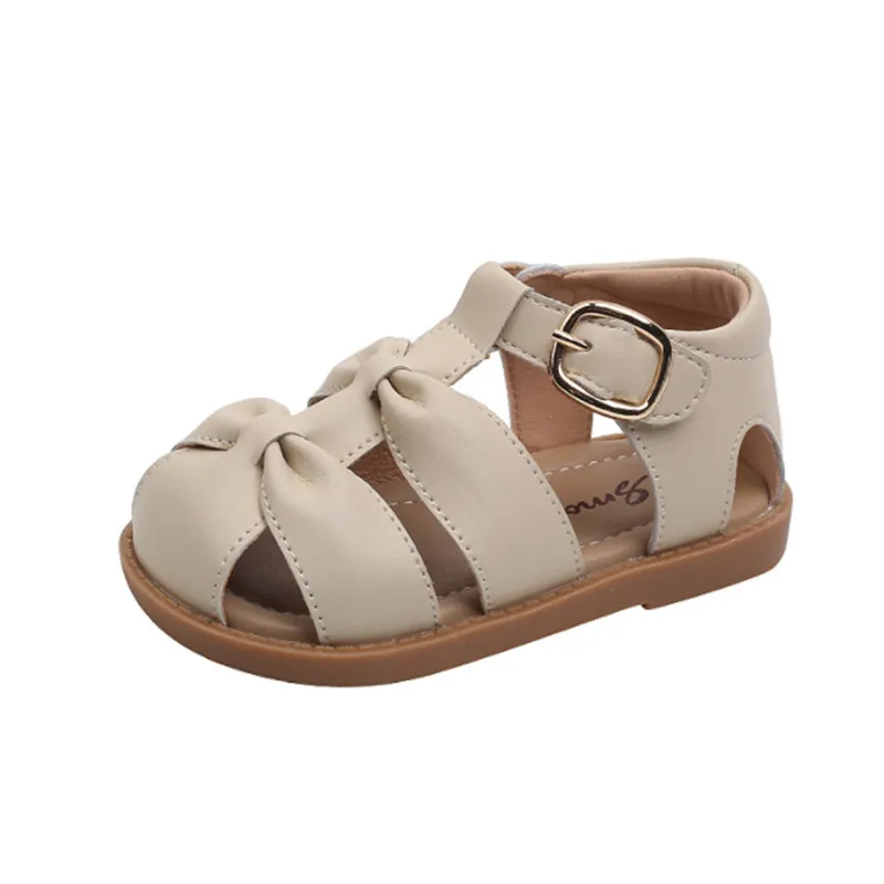 2025 neue Sommer Kinder Sandalen Für Mädchen Leder Bowtie Closed Toe Baby Schuhe Weiche Sohle Mode Kleinkind Mädchen Sandalen EU 21-30