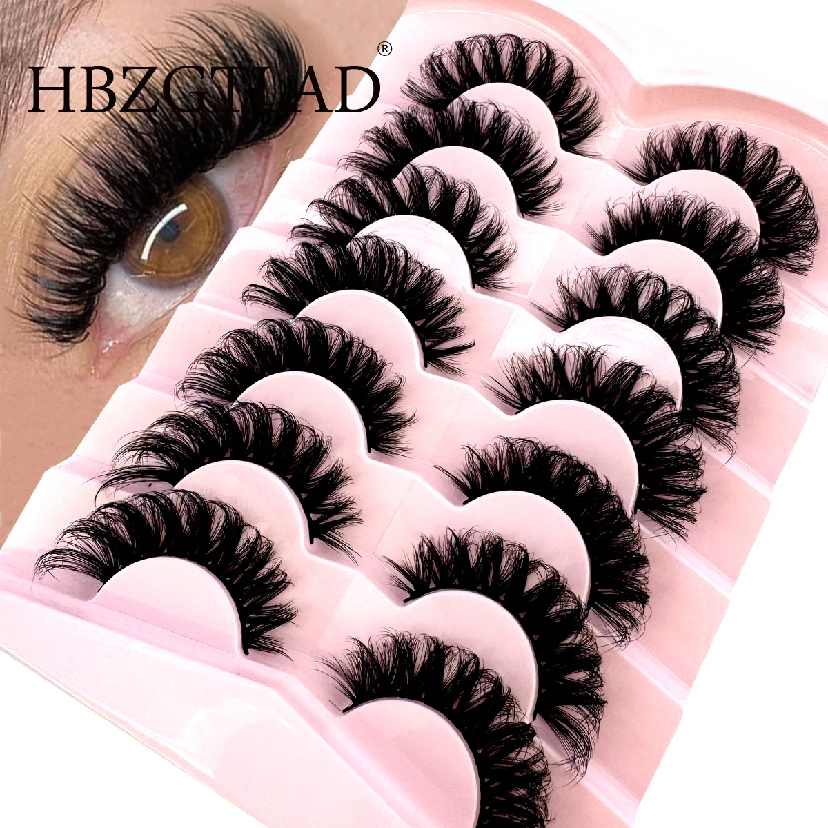 7 Paar natürliche russische Streifenwimpern, flauschige Nerzwimpern, 3D-falsche Wimpern, russische Volumenwimpern, flauschige Streifen-Fälschungswimpern Image