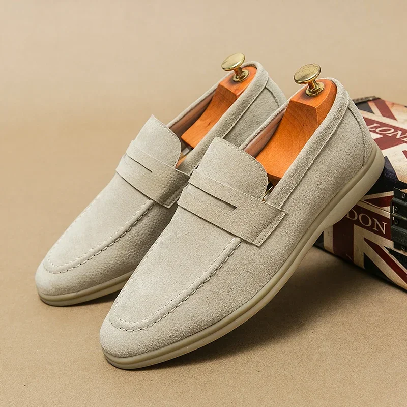 Luxuriöse Herren-Loafer, weiche Sohle, Freizeitschuhe, bequem, flach, beige, Business-Schuhe, Mokassins, Wildleder, Slip-on-Schuhe für Herren