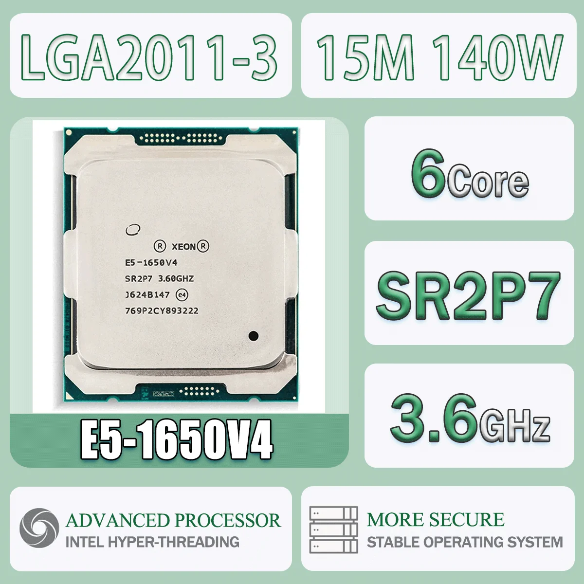 Intel Xeon E5-1650V4 3,6 GHz 6 Kerne 15 MB 140 W E5 1650 V4 Computer CPU Prozessor Server E5 1650V4 Paket LGA 2011-3 SR2P7