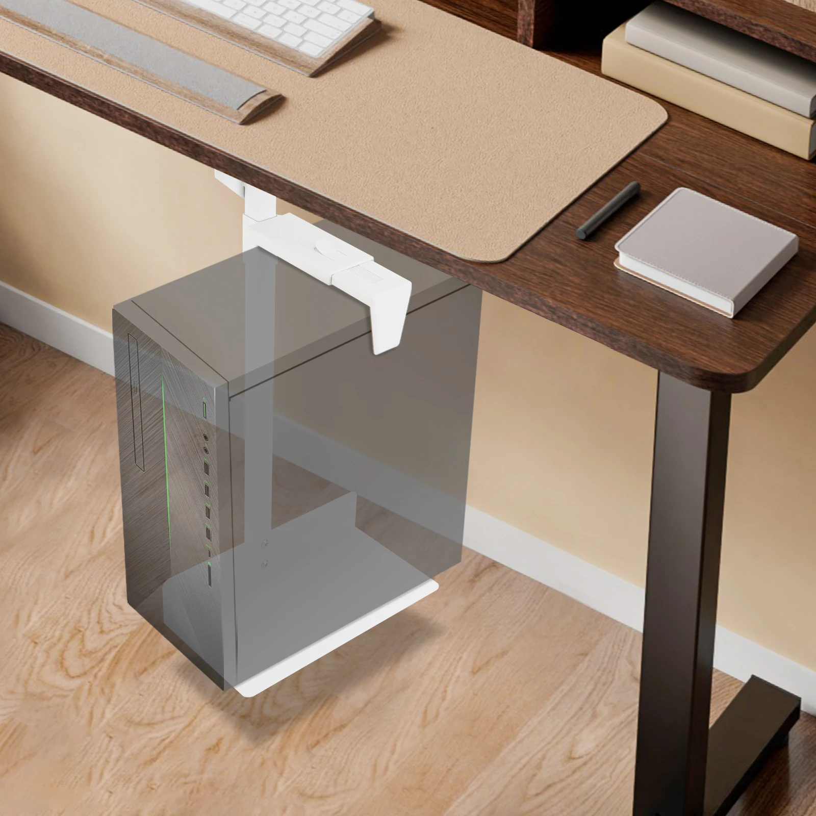 Weiße, hängende Computer-Host-Halterung, verstellbare Höhe 3,94-18,5 Zoll, kaltgewalzter Stahl Image