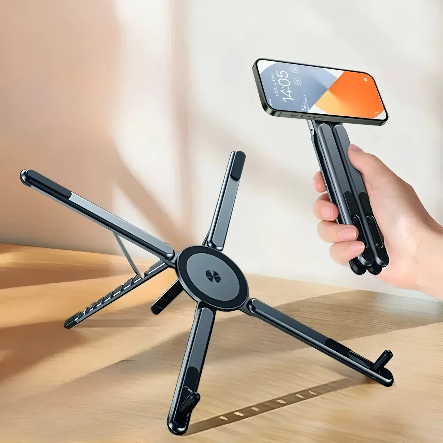 Magnetischer Telefonhalter Rotierender Desktop-Ständer Tragbarer Laptop-Ständer Faltbarer Laptop-Ständer für Schreibtisch Zusammenarbeitsarbeit MacBook Image