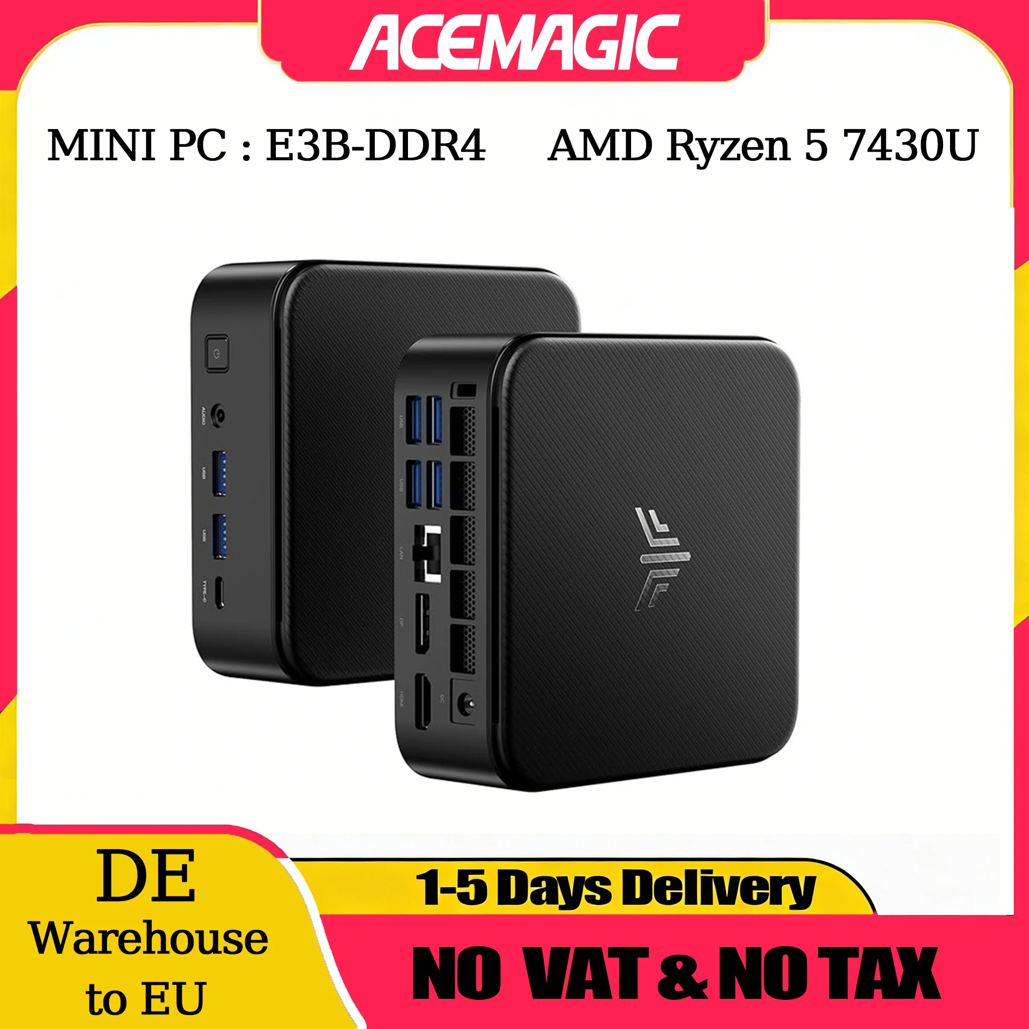 NIPOGI Mini-PC mit AMD Ryzen 5 7430U 16GB DDR4 512GB M.2 SSD Mini-Gaming-PC mit USB Typ-C Unterstützt Dreifach-4K-Anzeige Image