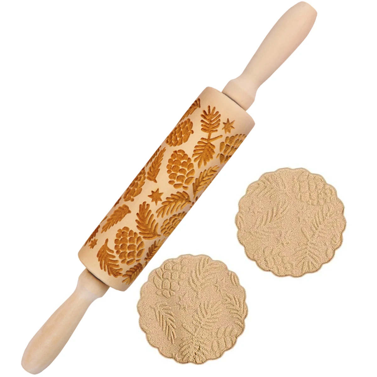 Tannenzapfen-Geprägte Teigrolle - Lasergravierte Holzrolle, Keks-Dekorations-Teigstempel, Ideales Geschenk für Backliebhaber Image