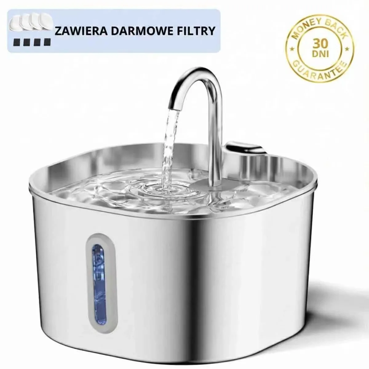 Noreter 2,2L Automatischer Katzenbrunnen Edelstahl Haustier-Wasserspender Leise Wasserpumpe Zirkulation Filterung Sichtfenster