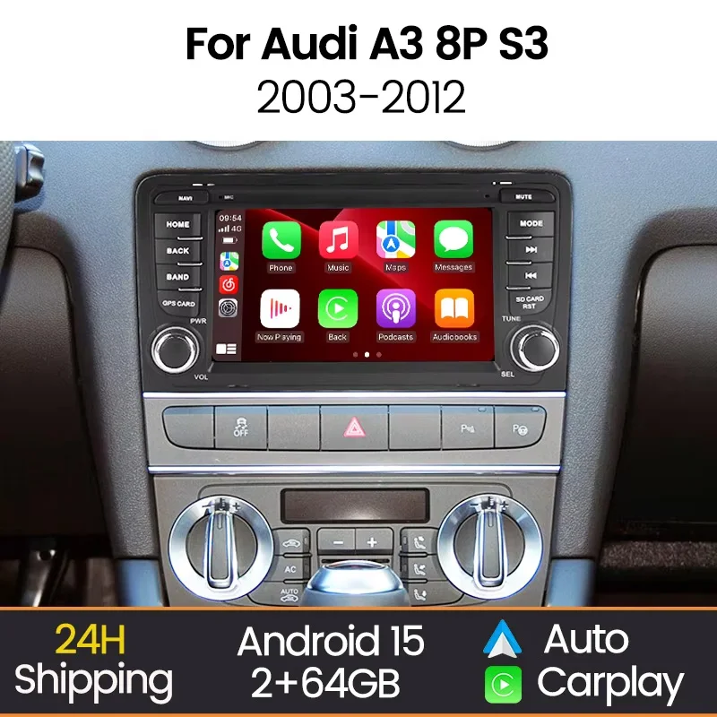 7-Zoll Android Auto Bildschirm Autoradio für Audi A3 8P 2003-2012 S3 RS3 Kabelloses Carplay Audio Multimedia RDS Player GPS 2din Autoradio Image