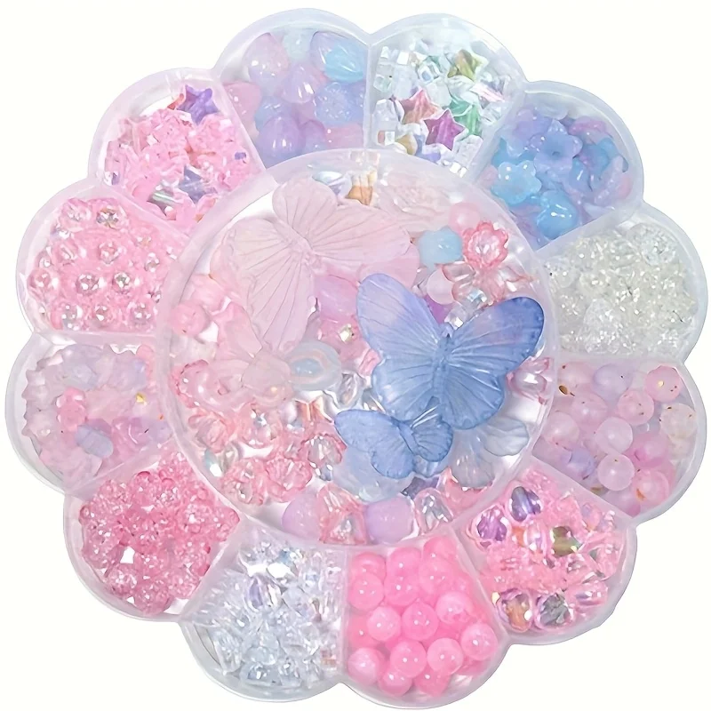 13 Gitter 0,6–2,6 cm rosa und blaue gemischte runde Acrylperlen, Blumenperlen, hergestellt in Armbändern, Halsketten, DIY-Schmuckzubehör Image