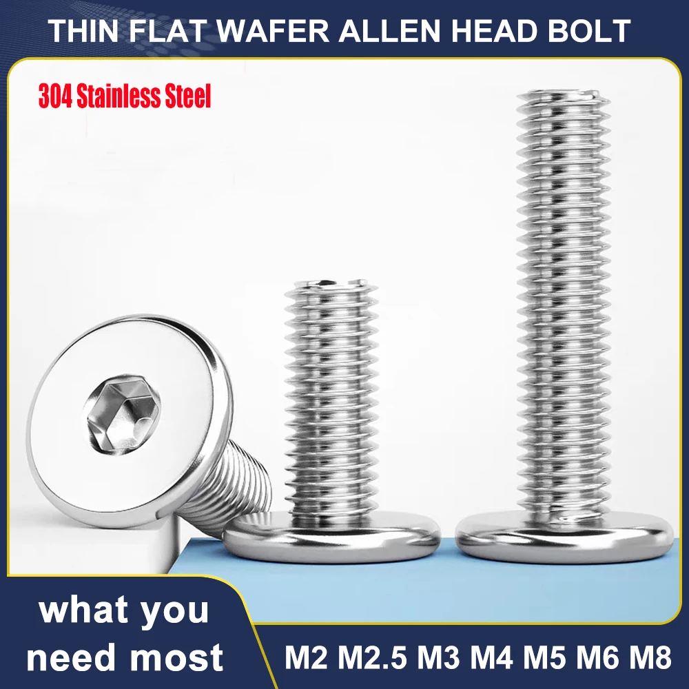 304 Edelstahl Sechskant Innensechskant Ultradünne niedrige flache Wafer-Innensechskantschraube Bolzen M2 M2,5 M3 M4 M5 M6 M8 2 Stück-80 Stück Image