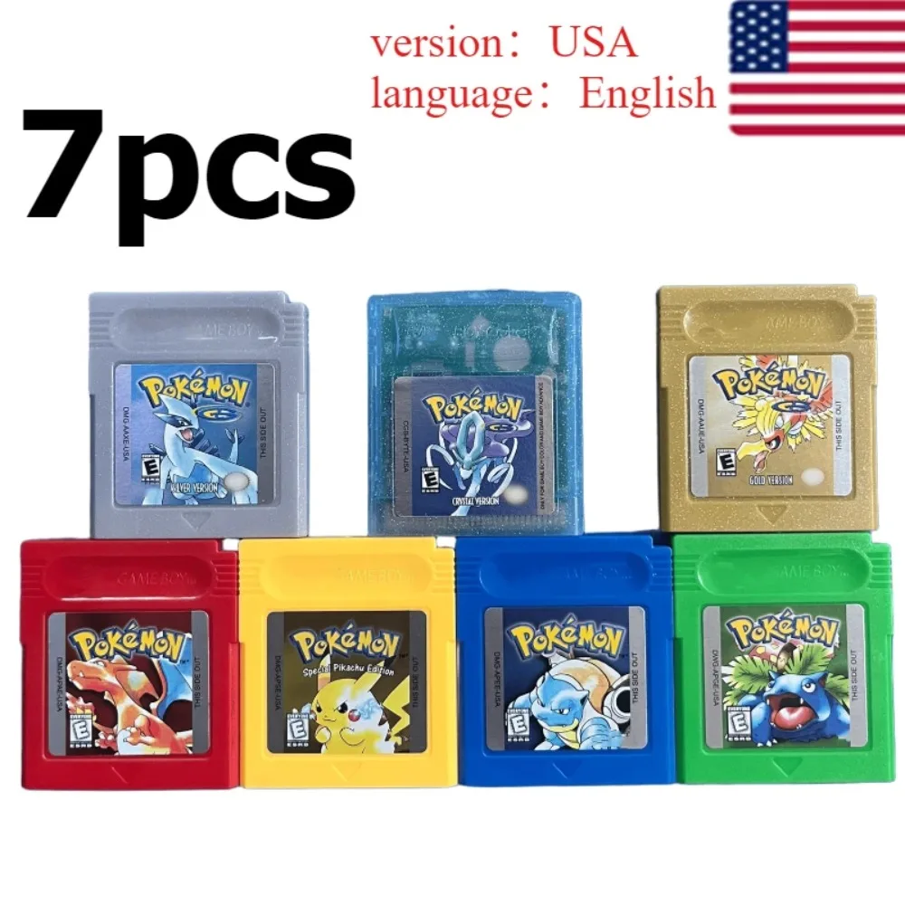 New Pocket Monsters 16 bit Video Game Machine Ink Cartridge GBC Game Card American English Pocket Monsters Series, Holiday Gift