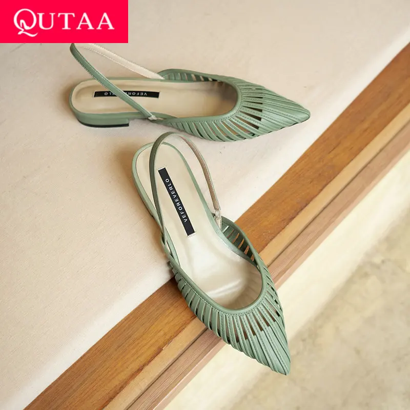 QUTAA 2025 Sexy Women Weaving Sandals Slingbacks Pumps Shoes Microfiber Pointed Toe Party Wedding Shoes Office Size 34-39