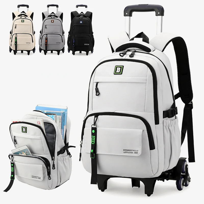Sac d'école avec roulettes sac à dos roulant pour garçon enfants étudiant sac à dos à roulettes chariot sac d'école chariot de voyage sac à dos bagages
