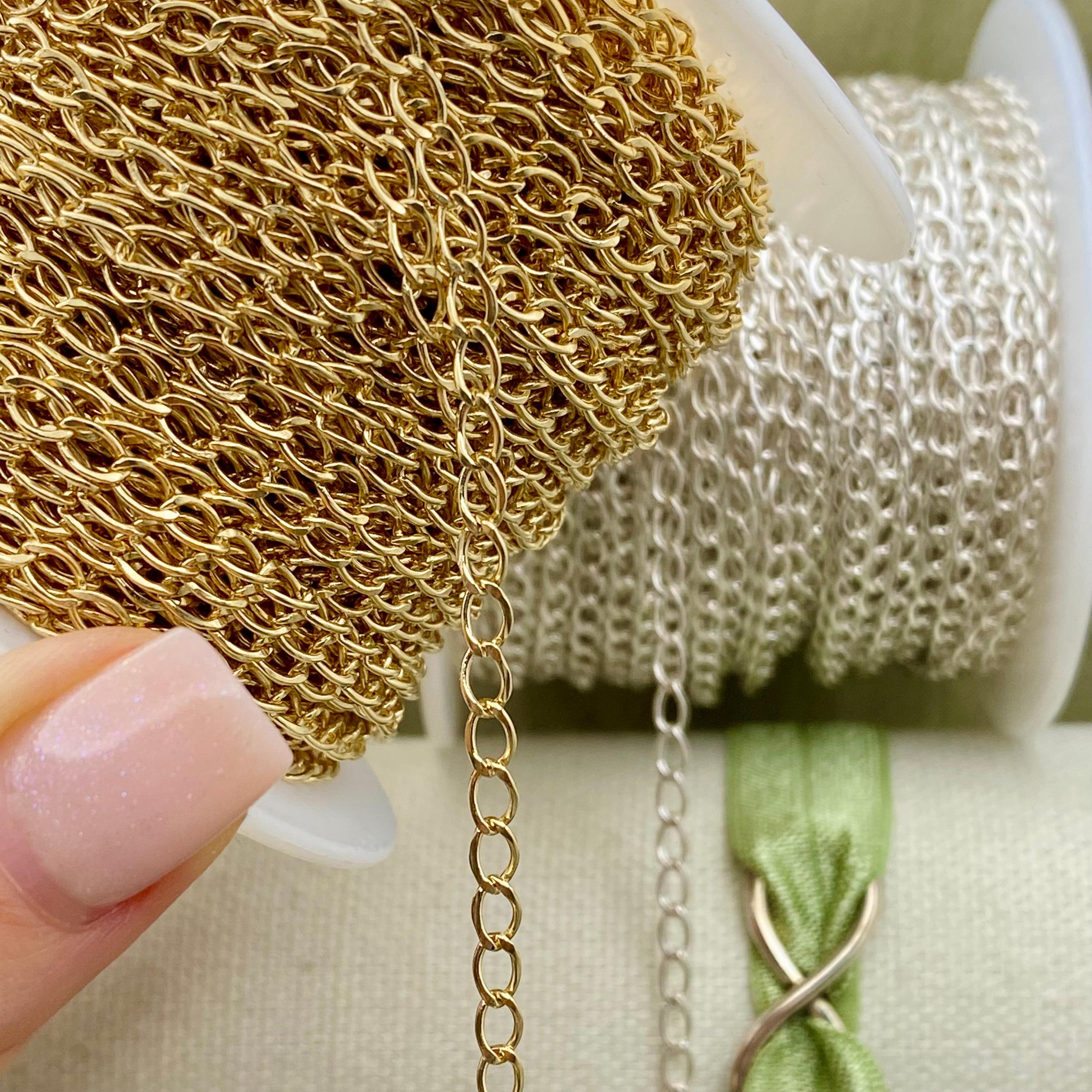 Catena ovale larga 3,2 mm - Catena al metro - Catena per gioielli permanenti in oro 14 carati e argento sterling - Prodotta negli Stati Uniti - C45