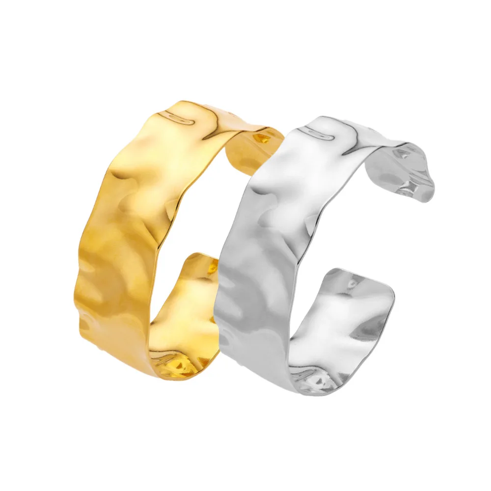Vente en gros Bracelet Hip Hop personnalisé en acier inoxydable Bracelet manchette réglable plaqué or 18 carats Bracelet large Bracelet cadeau unisexe
