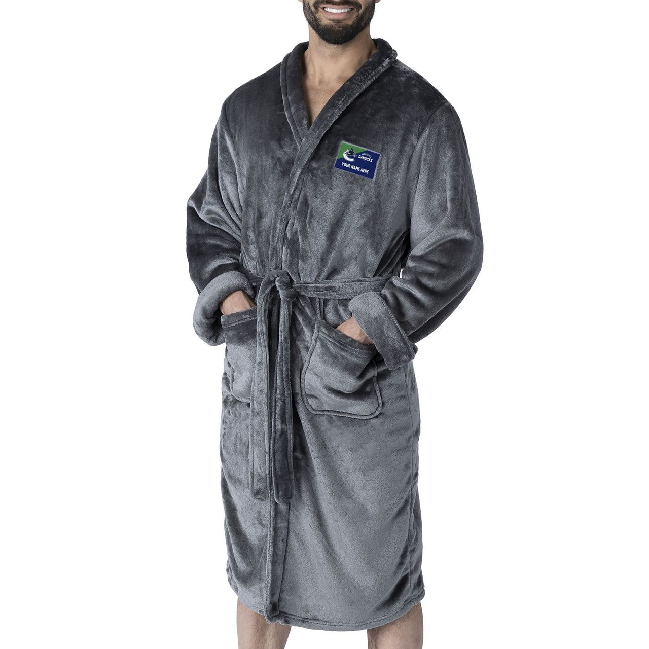 Vancouver Canucks Personalized Charcoal Men's Silk Touch Robe