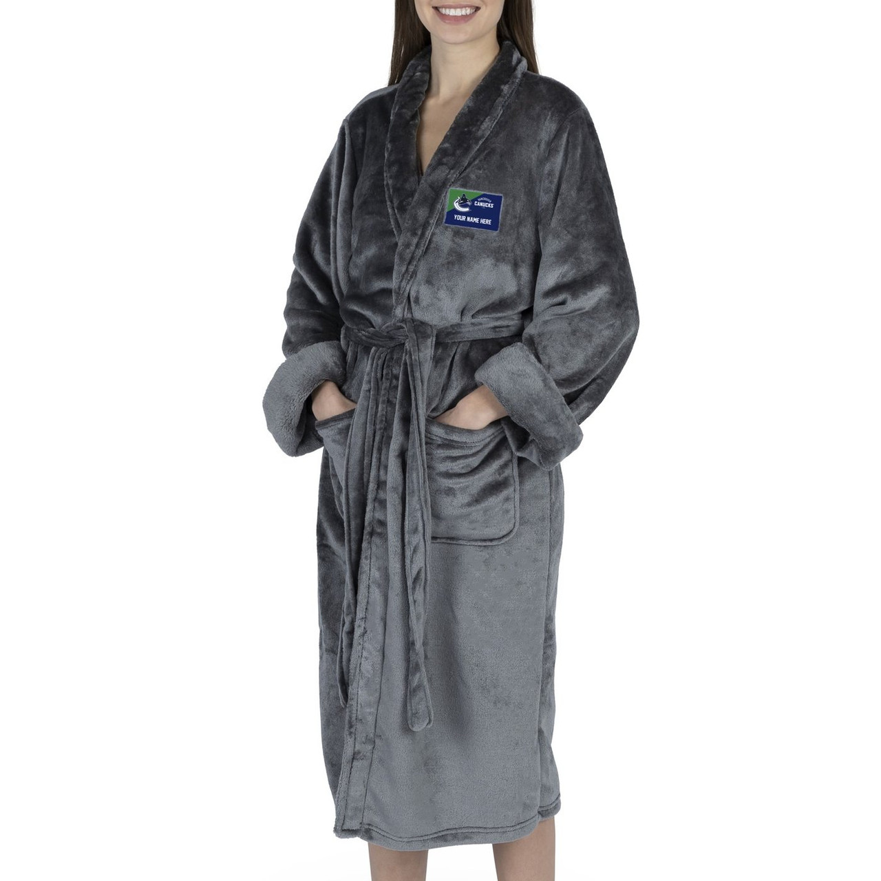 Vancouver Canucks Personalized Charcoal Women's Silk Touch Robe