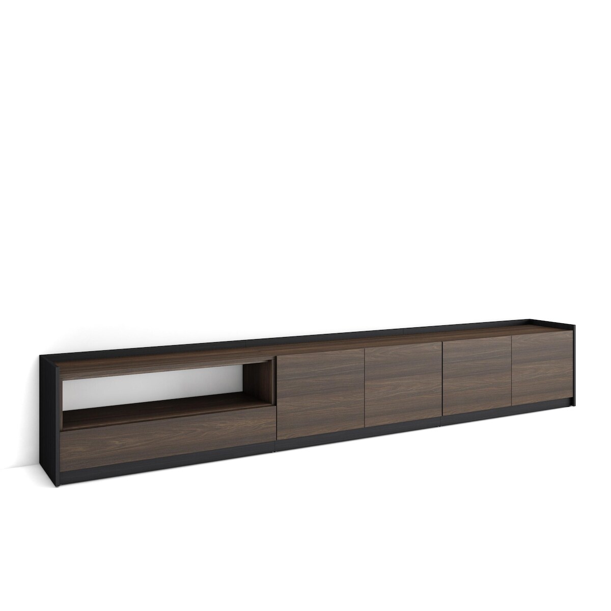 SKRAUT HOME TV-Schrank, Lowboard, für Wohnzimmer und Esszimmer, 310x50x37 cm, Für TV-Geräte bis zu 80", Fernsehtisch, Moderner Stil, Dunkler Eiche und Schwarz Image