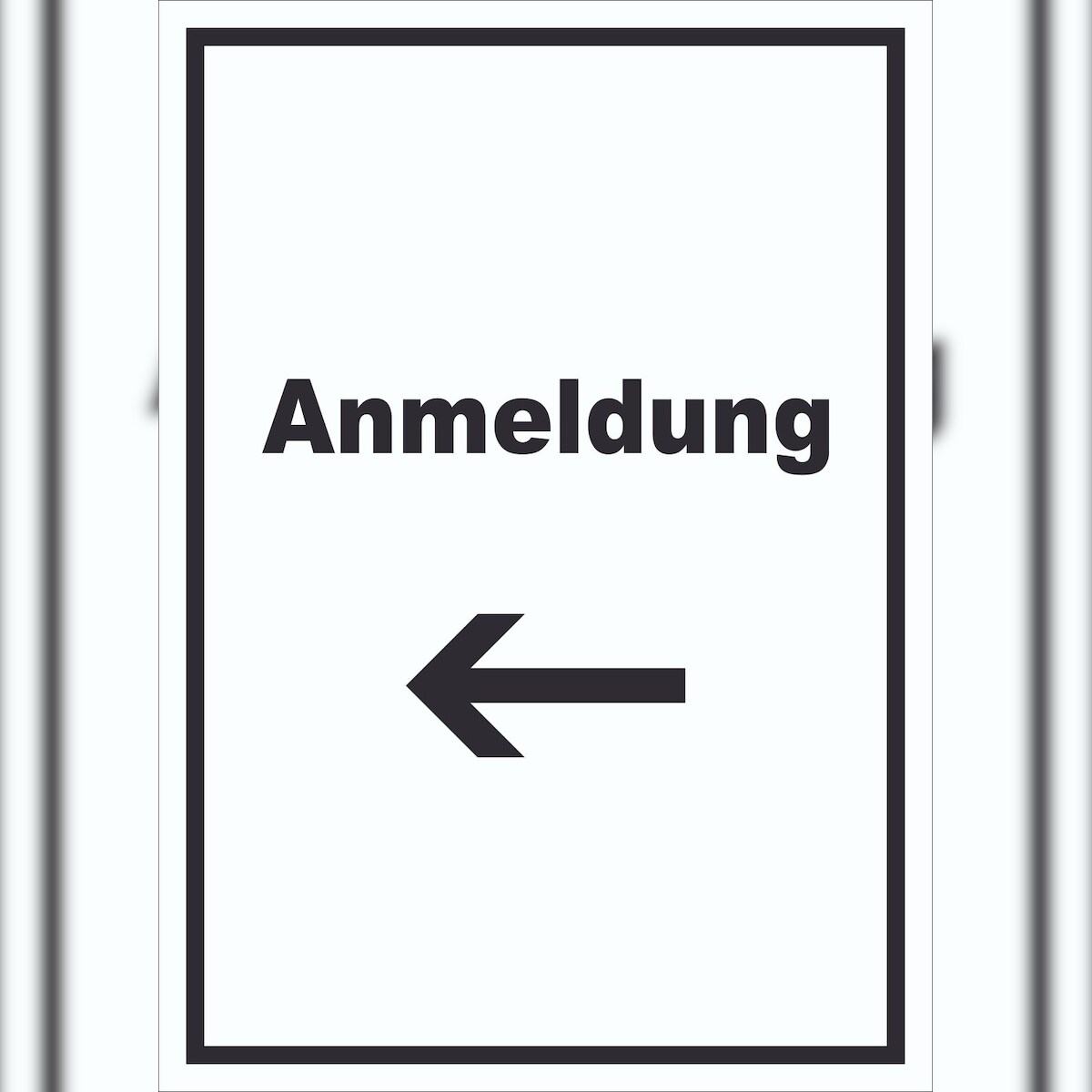 HB-Druck Anmeldung Schild mit Text und Richtungspfeil links Aufnahme hochkant A5 Rückseite selbstklebend Image
