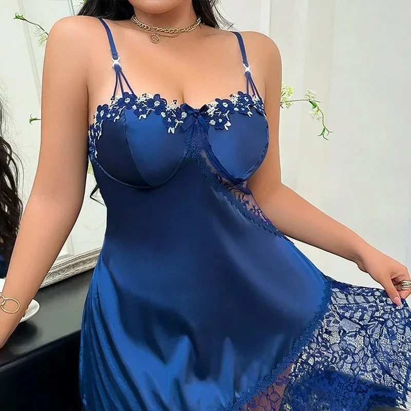 Indumenti da notte sexy da donna Camicie da notte in pizzo Scollo a V senza maniche Camicia da notte in raso di seta di pizzo Indumenti da notte Camicie da notte Abbigliamento da notte