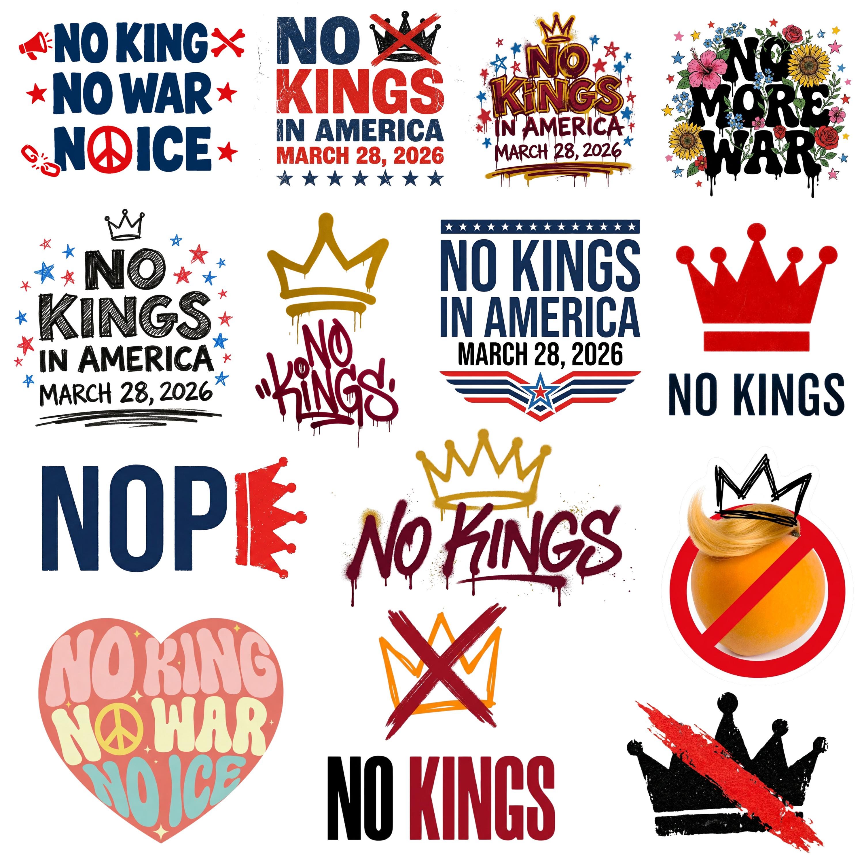 Pacchetto PNG No Kings, No Kings In America PNG, Anti Trump PNG, No Kings 28 marzo 2026 PNG, No King No War No Ice PNG, No Kings Since 1776 PNG