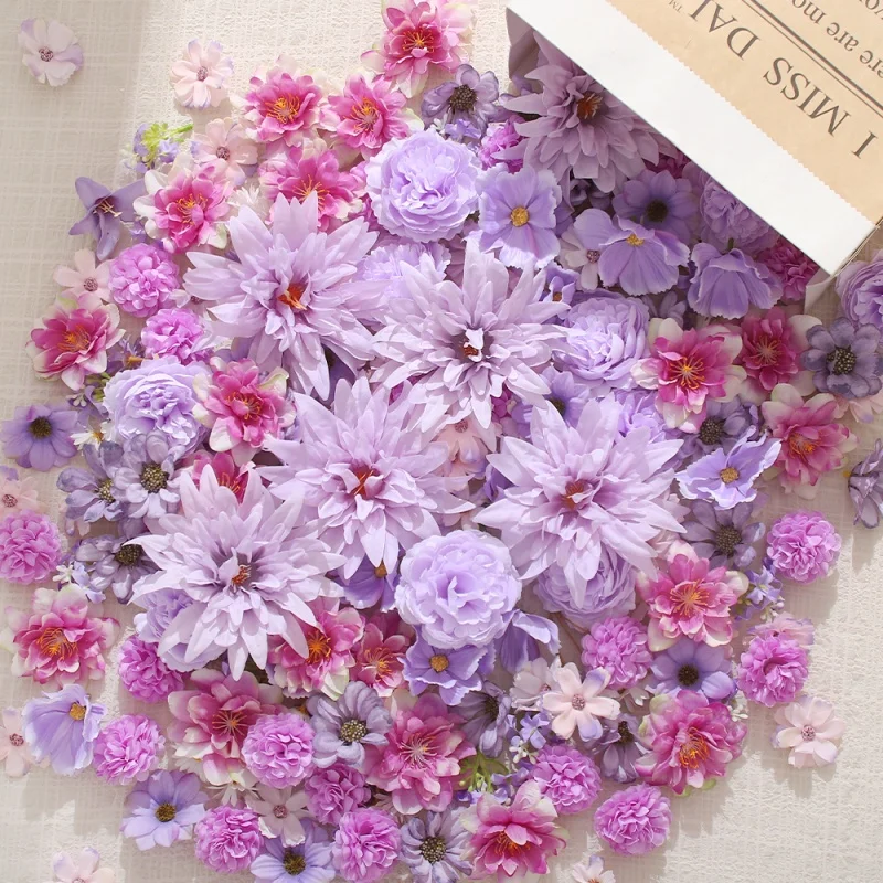Têtes de roses artificielles en soie violettes de 3 à 12 cm pour scrapbooking, décoration murale, décoration de mariage, couronnes DIY, décoration de boîtes à bonbons et de gâteaux