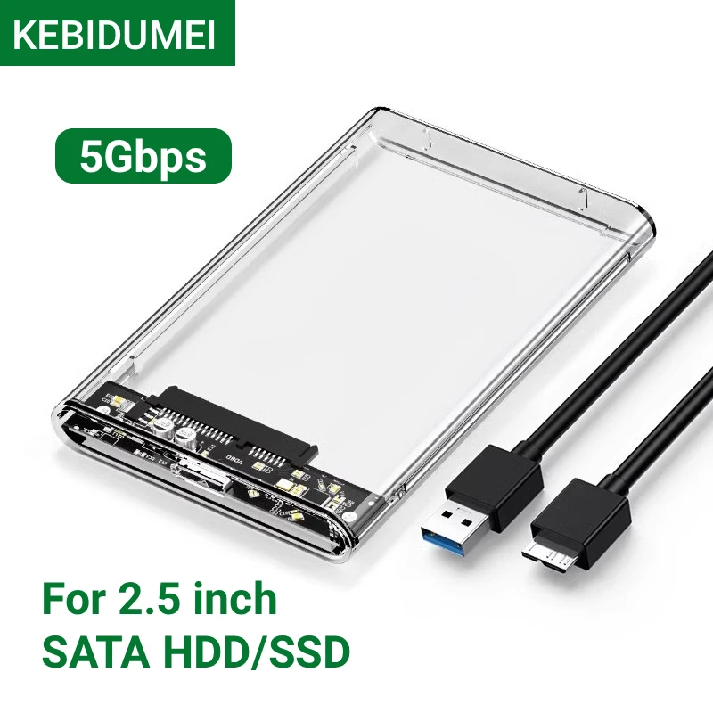 Boîtier transparent pour disque dur KEBIDUMEI, 5 Gbps, boîtier pour disque dur 2,5 pouces SATA SSD USB 3.0, boîtier externe pour disque dur, boîte pour disque dur, sans outil