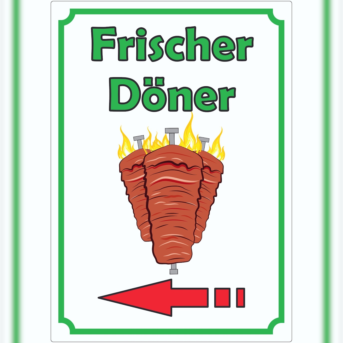 HB-Druck Frischer Döner Aufkleber Hochkant mit Pfeil links A8 (52x74mm)