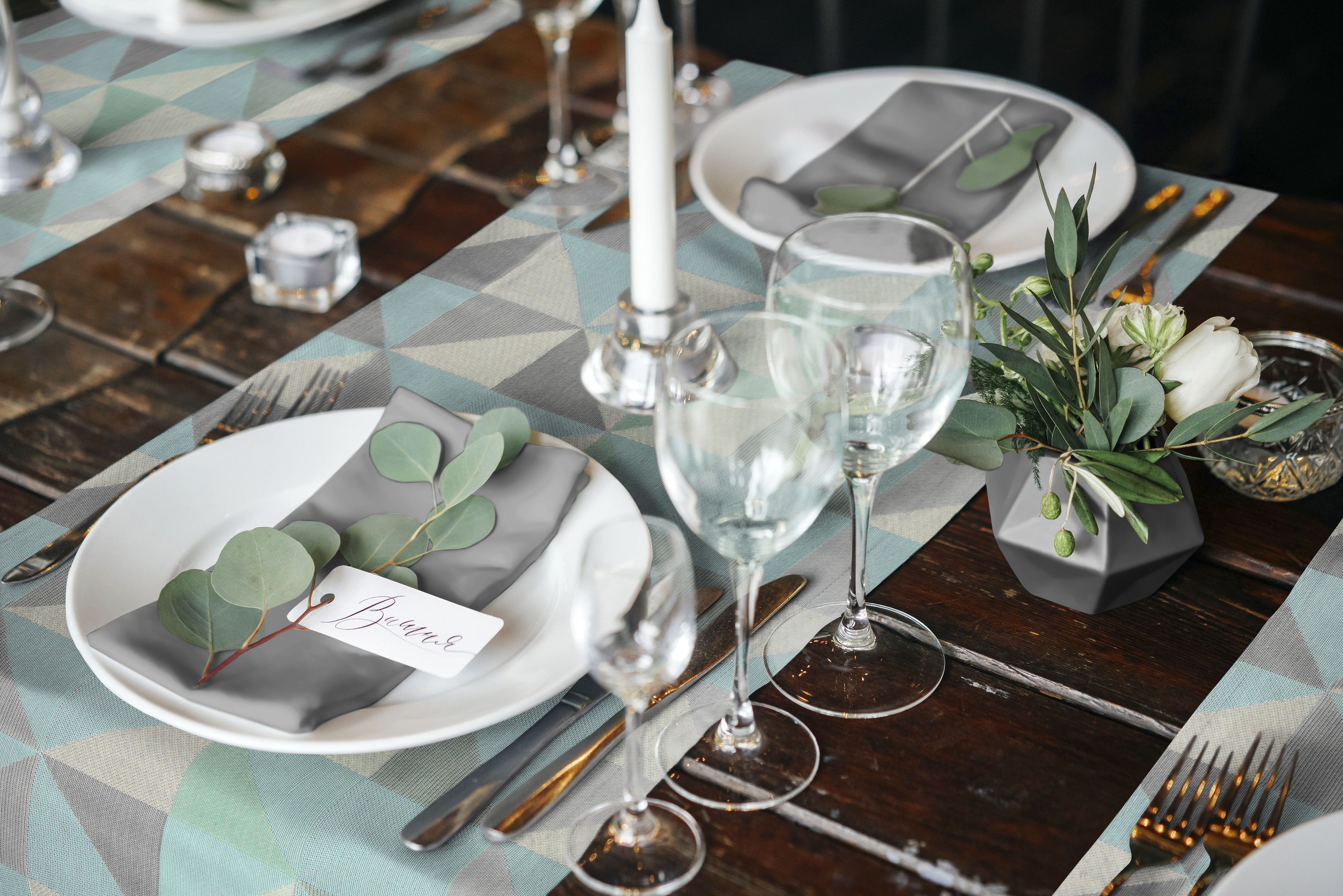 Platzset ADAM "Tischset Bio Bel" Gr. 1, blau (dunkelgrau,türkis), 9 Stk., Baumwolle, rechteckig, Obermaterial: 100% Baumwolle, Platzsets, Made in Germany, für 4 Personen Image